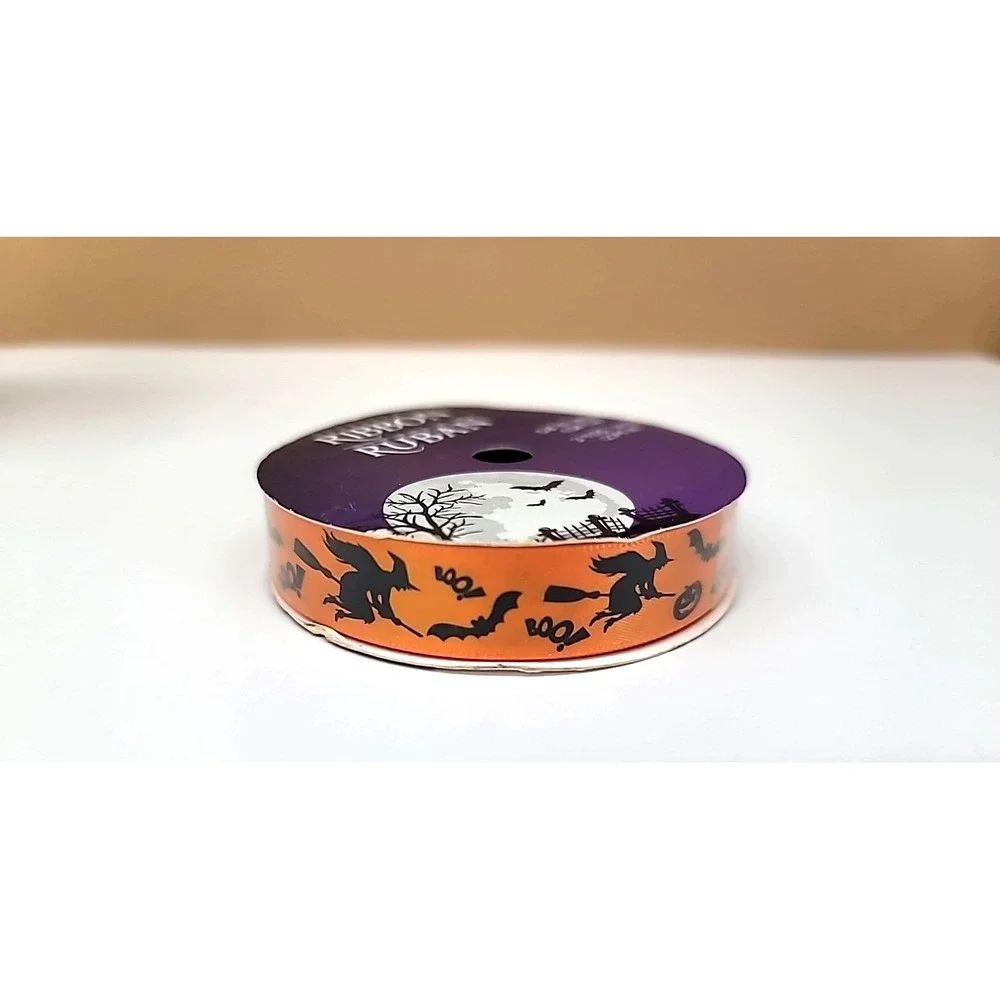 Lot of 5 Halloween Ribbon-5ft Tulle-(2) 9ft Wire Edge-9ft Satin-9ft Sequin Trim